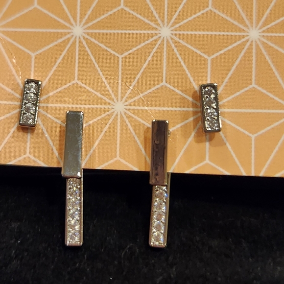NEW 3 pc silver bar cubic zirconia ear jacket earrings - Picture 8 of 11